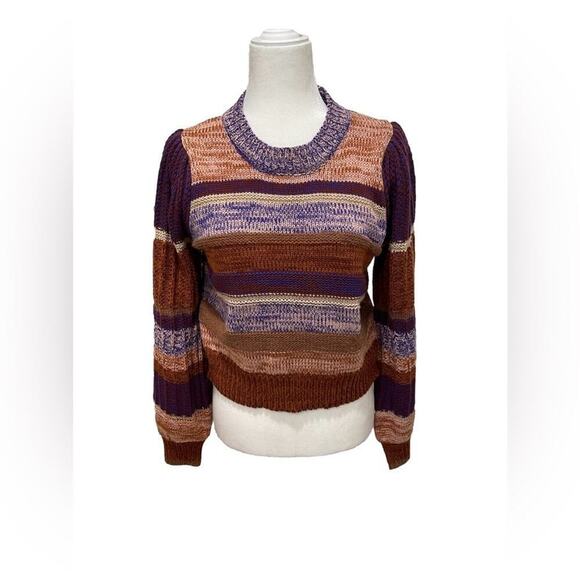 Moon River Marled Striped Crewneck Sweater Brown Purple- Small- EUC - Picture 2 of 11